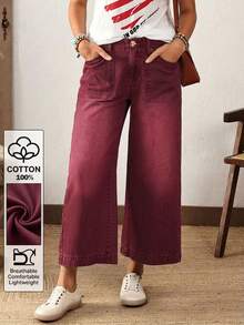EMERY ROSE Plus Size Women's Casual Straight Leg Cropped Jeans - Red - View 1