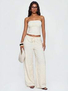 Avantive Women's Two-Piece Set: Bandeau Top And Tie-Waist Pants, An Elegant And Casual Set Made Of Comfortable, Stretchy Fabric, Perfect For A Hot Summer Look. - Beige - View 4