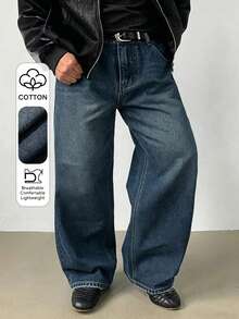 DAZY Men's Plus Size Washed Blue Solid Color Denim Jeans, Suitable For Spring And Autumn - Blue - View 1
