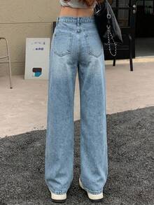 DAZY Women's Solid Color Casual Korean Style Jeans - Baby Blue - View 2