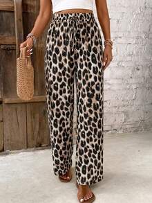 SHEIN Frenchy Quần ống đứng nữ kiểu dáng thường ngày, quần họa tiết da báo, trang phục mùa hè cho nữ. - Nhiều màu - Xem 3