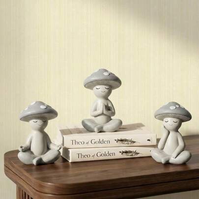 Cirelle Meditation Mushroom Statue - Unique Resin Tabletop Decorative Statues, With Postures And Simple Designs, Suitable For Home Offices, Yoga Studios, Shelves And Tabletops. They Are Thoughtful Gifts For Friends And Family, Featuring Bohemian-Style Meditation Decorations. Each Statue Is 8.5 Cm Tall, Compact And Small.Spring To Summer