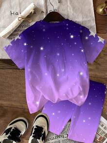 2pcs/Set Young Girl Cartoon Character Print Round Neck Short Sleeve T-Shirt And Shorts Set, Casual And Minimalist Style, Suitable For Summer - Multicolor - View 3
