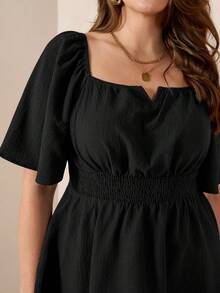 SHEIN LUNE Off-Shoulder Square Neck Flowy Hem Plus Size Blouse - Black - View 5