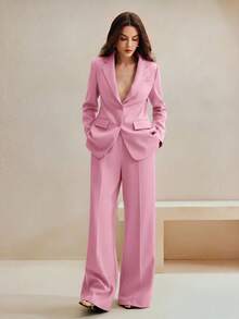 Anewsta Bộ đồ nữ 2 món: Áo blazer + Quần ống đứng - Hồng - Xem 3