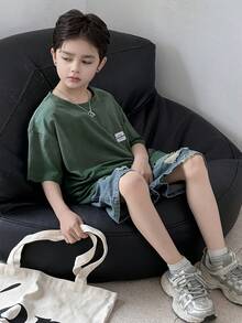 Dazy Kids 青少年男童休闲时尚街头风日常通勤字母印花宽松T恤，夏季 - 綠色 - 查看 5