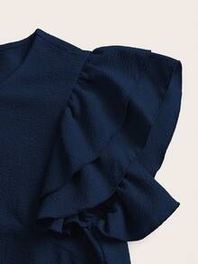 SHEIN LUNE Women's Solid Color Round Neck Casual Versatile Daily Wear Shirt,Summer Top - Navy Blue - View 3