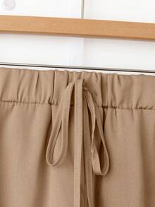 GlowEve Plus Size Woven Solid Color Regular Sunscreen Shirt, Knit Camisole And Loose Opaque Shorts 3-In-1 Casual Elegant Spring/Summer 2-Piece Set - Brown - View 3