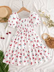 SHEIN Elladie kids 1件女童夏季新款多巴胺度假樱桃印花吊带连衣裙，可爱时尚沙滩裙，适合外出和度假 - 彩色 - 查看 6