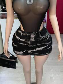 Flexra Chân váy denim nữ màu trơn, dáng ôm, có túi xéo, kiểu dáng thường ngày. - Màu xanh lam - Xem 8