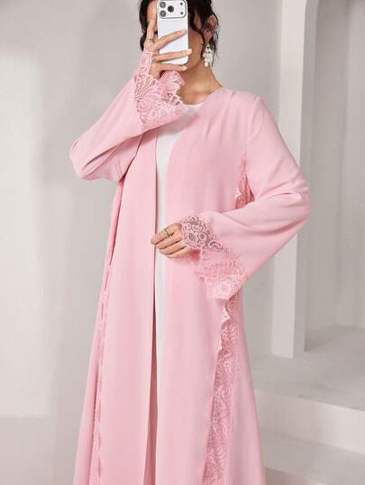 Al Najma Elegante abaya con velo rosa decorado para mujeres, adecuado para uso diario