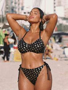 Swim SXY Conjunto de bikini de lunares para mujer de talla grande, estilo sexy europeo y americano - Multicolor - Ver 3