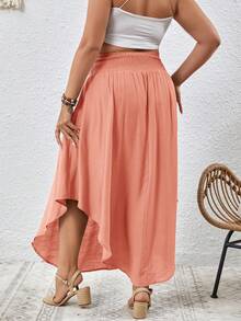 SHEIN VCAY Falda de verano con dobladillo curvo y lazo frontal, talla grande - Rosa - Ver 2
