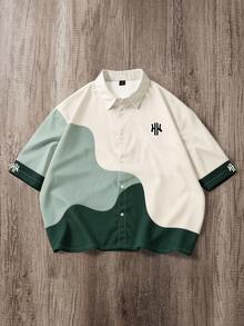 Manfinity Joysei Men's Casual Contrast Color Print Loose Box Shirt, Suitable For Summer, Outings, School, Gifting To Friends, Etc. - Green - View 3