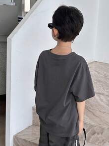DAZY Camiseta básica de cuello redondo con diseño estampado para niños preadolescentes en verano - Gris Oscuro - Ver 2