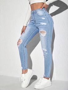 Jeanoix Jeans slim délavé et déchiré décontracté - Jean clair - Voir 5