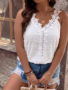 Ceyna Camiseta de tirantes con adornos para mujer de talla grande - Blanco - Ver 3