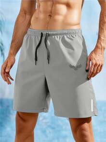 Manfinity Homme شورتات رجالية بخصر مرن بسيطة اللون للارتداء اليومي المتعدد الاستخدامات - رمادي فاتح - مشاهدة 3