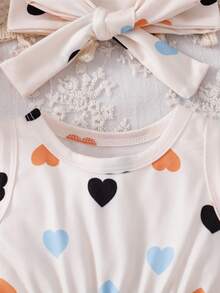 SHEIN Baby Girl Heart Print Casual Sleeveless Romper - Multicolor - View 4