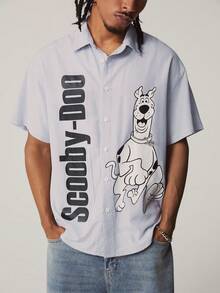 SCOOBY-DOO X SHEIN Men's Striped Short Sleeve Single-Breasted Shirt - Light Grey - View 1