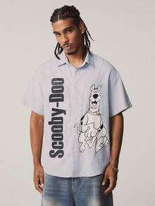 SCOOBY-DOO X SHEIN Men's Striped Short Sleeve Single-Breasted Shirt - Light Grey - View 4