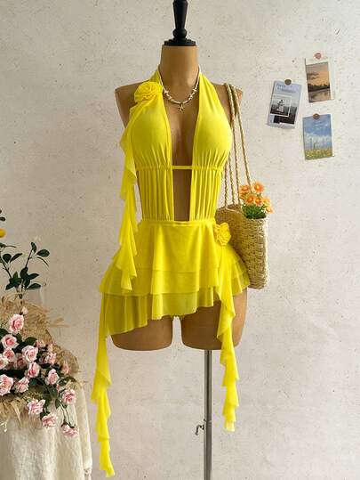 Soleia Women's Solid Color Backless Halter Mini Dress