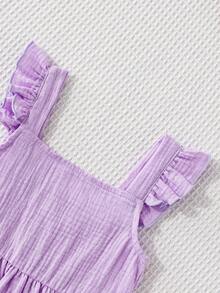 SHEIN Genkimix Kids Young Girl Solid Color Cap Sleeve Top And Pants Set - Purple - View 6