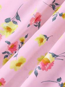 SHEIN MOD 女士印花露背扭结褶皱吊带迷你连衣裙 - 粉色 - 查看 6