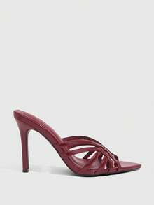 CUCCOO SZL Women's Solid Color Fashion Pointed Toe Versatile Heeled Sandals, Summer For Christmas Summer Shoes - burgundy mirror - View 2