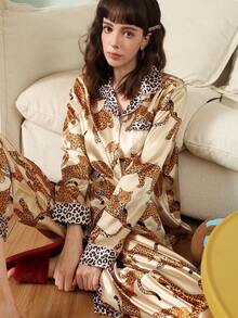 Chillnights 两件套女士豹纹撞色睡衣套装 - 焦糖色 - 查看 6