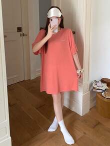 DAZY Vestido casual de mujer con cuello redondo y manga corta con estampado de letras - Rosa - Ver 6