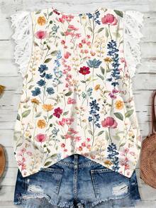 EMERY ROSE Blusa con estampado floral, cuello en V y mangas abullonadas, talla grande - Multicolor - Ver 2