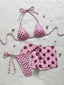 Swim Vcay Conjunto de traje de baño con estampado de lunares para mujer, adecuado para vacaciones en la playa - Multicolor - Ver 9