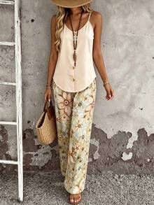 EMERY ROSE Women's Casual Vacation Comfortable Camisole & Pants 2 Pieces Set - Apricot - View 5
