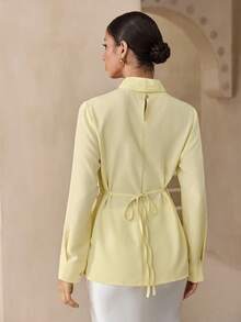 Graceveil Blusa romántica y elegante de cuello alto con volantes de color amarillo pálido para mujer - amarillo ganso - Ver 2