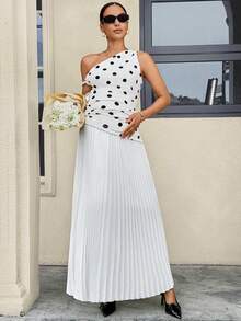 MaterniWear Maternity Solid Color Pleated Long Casual Skirt - White - View 5