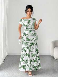 Celure Đầm nữ cỡ lớn thanh lịch, họa tiết hoa, eo bất đối xứng, dáng đuôi cá, thích hợp cho ngày Valentine. - màu xanh lá - Xem 4