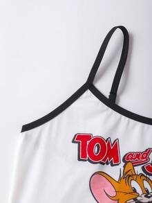 TOM & JERRY X SHEIN Ensemble de soutien-gorge et camisole imprimé de dessin animé pour femmes - Blanc - Voir 3