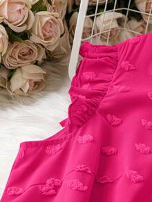 DreamSkyne Blus Wanita Ukuran Besar Model V-Neck dengan Hiasan Rumbai, Kasual, Serbaguna untuk Pemakaian Sehari-hari - Hot Pink - View 3