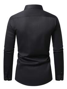 Manfinity Mode Camisa formal de manga larga casual de un solo pecho de unicolor para hombres, ceremonia - Negro - Ver 2