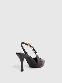 CUCCOO SZL 女款尖頭 8CM 高跟細跟鞋 優雅後扣帶易穿式 鏡面鱷魚紋 PU 材質 大金屬裝飾扣 - 棕色 - 查看 3