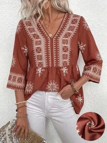 EMERY ROSE Vacation Casual Geometric Print Top - Multicolor - View 3