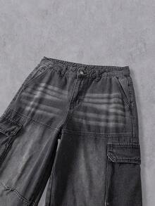 Manfinity Denimwave Quần Jeans Baggy Jeans Nam Màu Đen Thường Ngày Có Nhiều Túi Và Ống Rộng, Quần Cargo Dành Cho Chồng, Quà Tặng Bạn Trai Đi Chơi Đi Làm Đường Phố, Phong Cách Grunge - màu đen - Xem 7