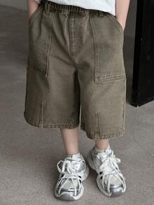 Dazy Kids Straight Casual Cargo Pocket Knee-Length Shorts For Big Boys (Tween Boy) Summer - Khaki - View 5