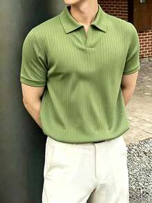 Calvornis Men's Solid Color Ribbed Formal Polo Shirt, Ceremony - Green - View 4