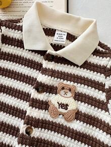 LMoss Kids Baby Boy Knitted Striped Bear Collar Casual Romper - Multicolor - View 6