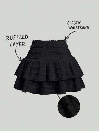 Sweetra Falda con dobladillo de doble capa, estampado de números y ribete de volantes de unicolor, conjunto informal y de resort estilo Y2K para mujer