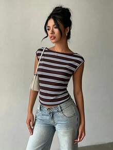 Aloruh Áo thun ngắn tay hở lưng gợi cảm, phong cách tối giản cổ điển, thanh lịch, đa năng, ấm áp, thích hợp mặc đi biển/nghỉ mát, trang phục mùa hè cho nữ. - Nhiều màu - Xem 2