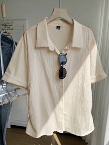 SHEIN Comfortcana Plus Size Casual Solid Color Shirt, Summer - Apricot - View 8