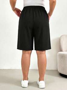 Shapeblank Pantalones cortos de mujer de talla grande de unicolor, versátiles y de uso diario - Negro - Ver 2